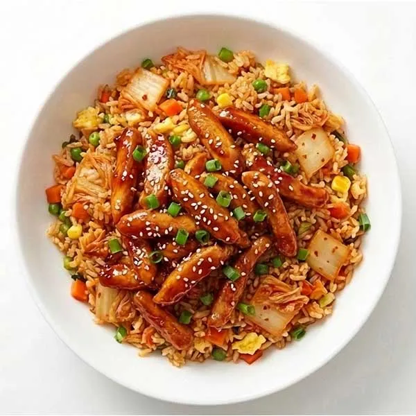 Korean Gochujang Chicken Thighs with Kimchi Fried Rice
